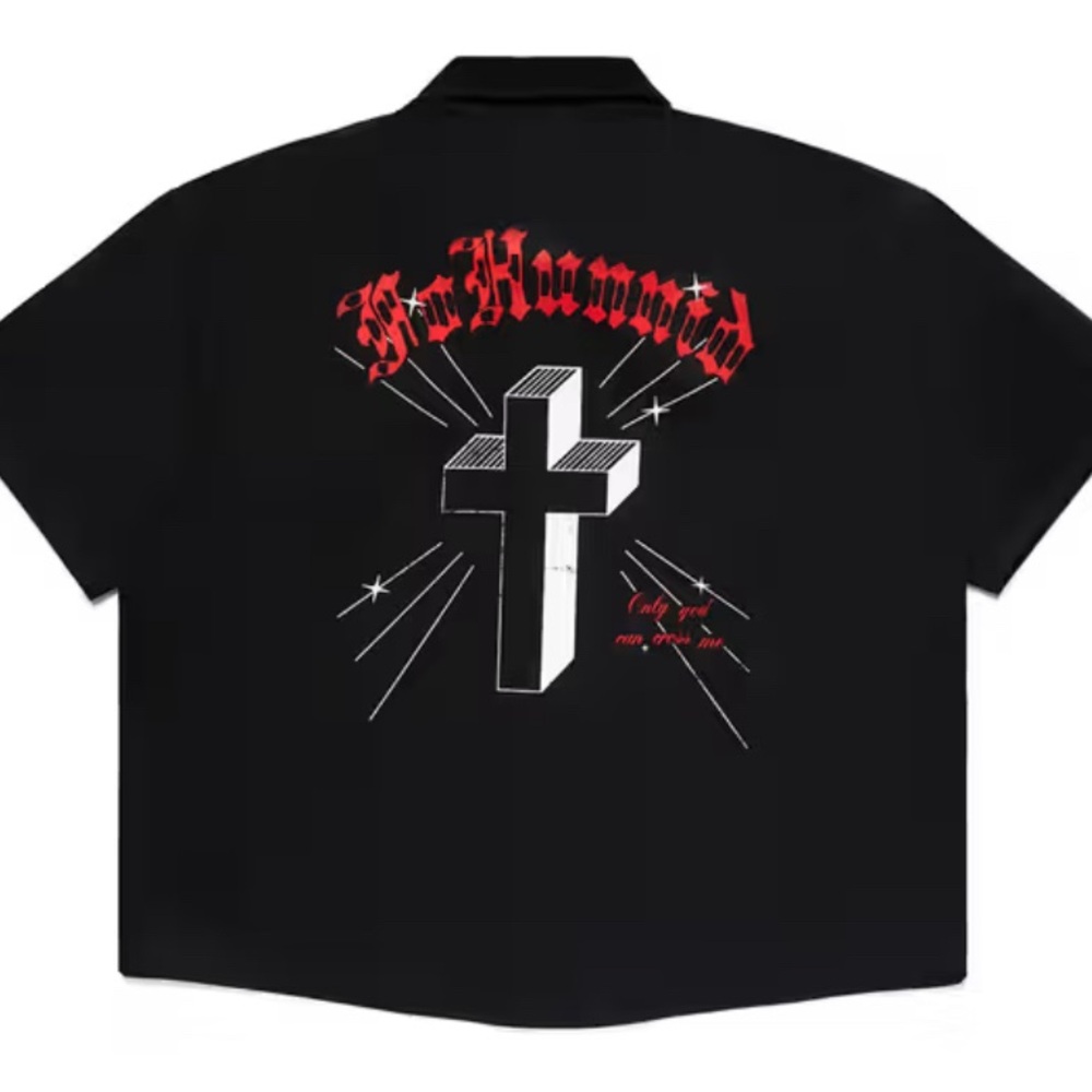 4 HUNNID Black Short Sleeve Button Down Shirt Oversized Large fits like XL